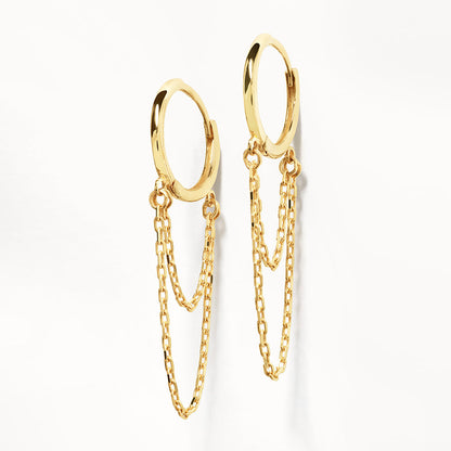 Glamorous Double Chain Gold Huggie Hoop Earrings 4