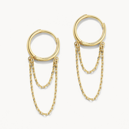 Glamorous Double Chain Gold Huggie Hoop Earrings 1