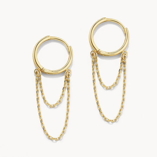 Glamorous Double Chain Gold Huggie Hoop Earrings