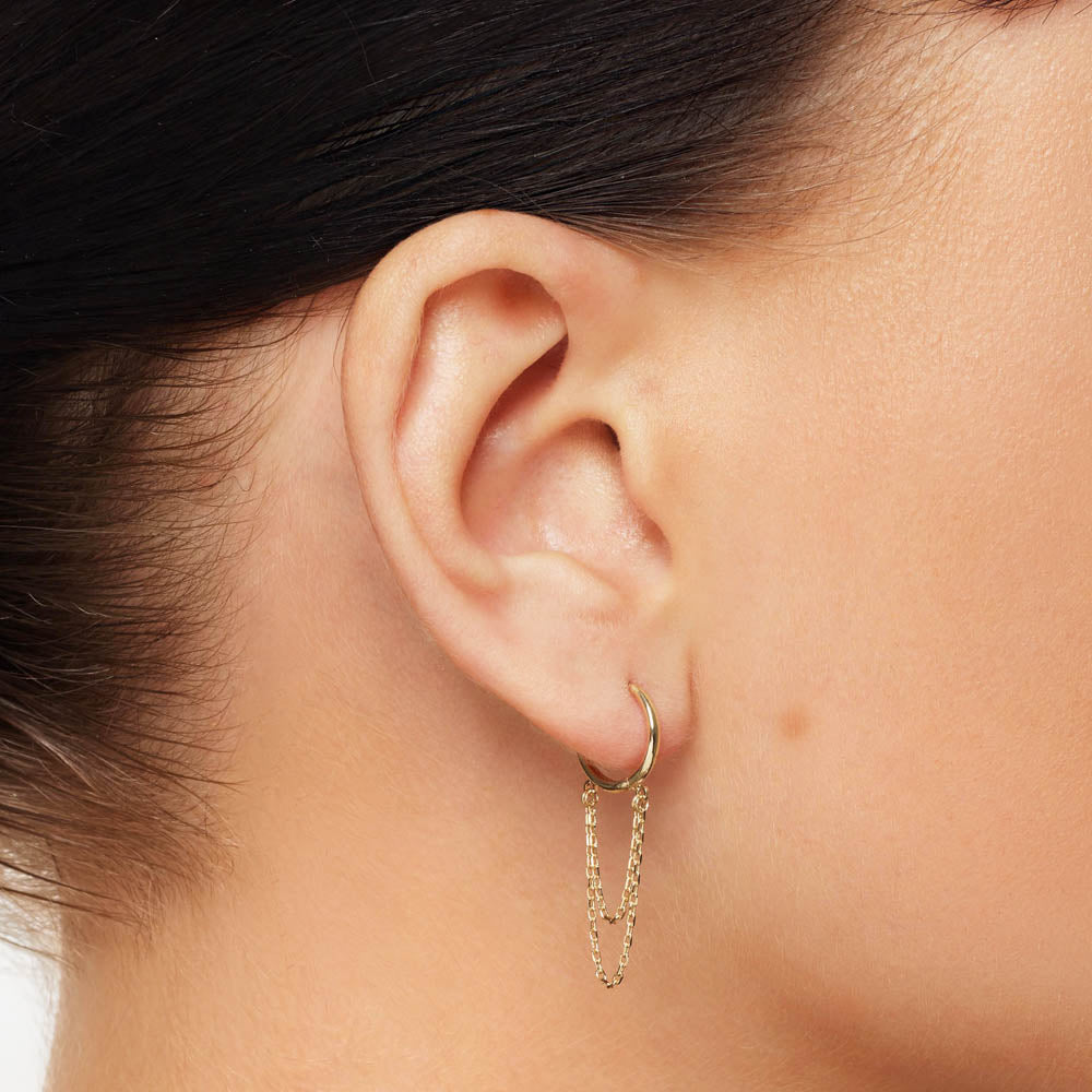 Glamorous Double Chain Gold Huggie Hoop Earrings 3