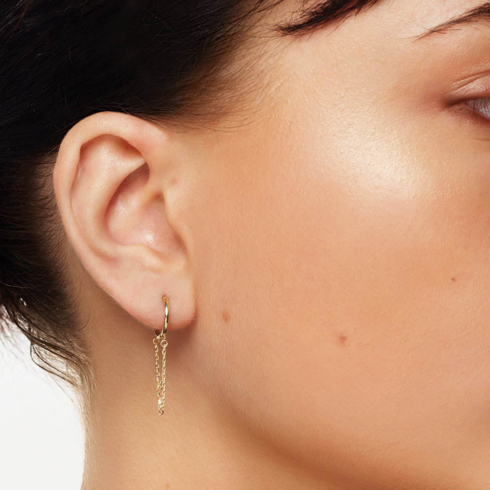 Glamorous Double Chain Gold Huggie Hoop Earrings 7