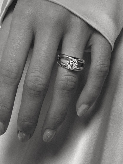Solitaire & Double Band-Round Lab Grown Diamond Engagement Ring