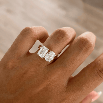 Toi Et Moi & Hidden Halo-Emerald Lab Grown Diamond Engagement Ring