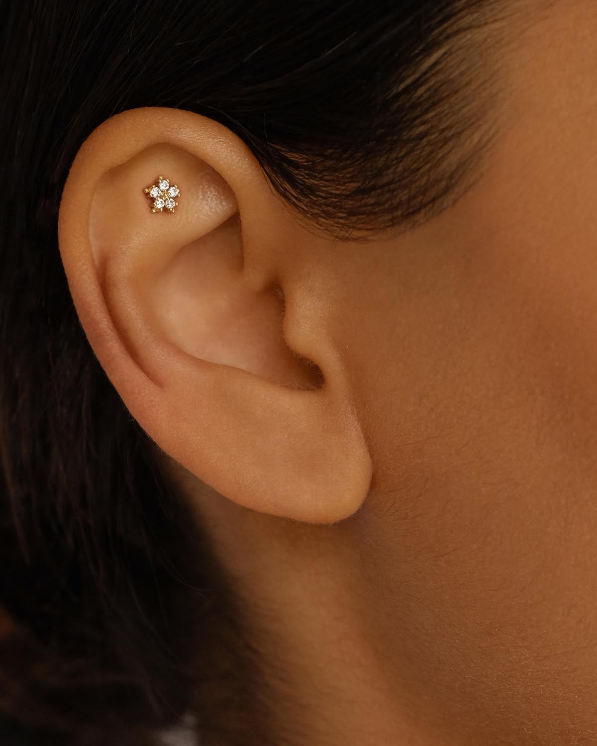 0.30 TCW Round Lab-Grown Diamond Floral Gold Stud Earrings 2