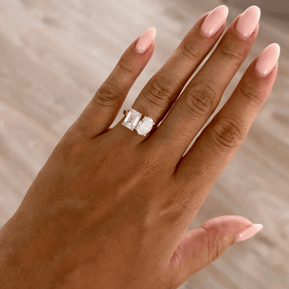 Toi Et Moi & Hidden Halo-Emerald Lab Grown Diamond Engagement Ring