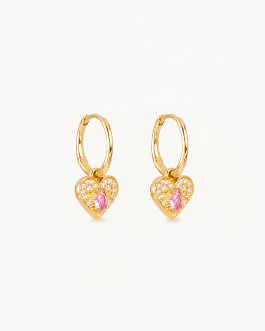 0.50 TCW Heart Pink Topaz & Lab Grown Diamond Hoop Earrings