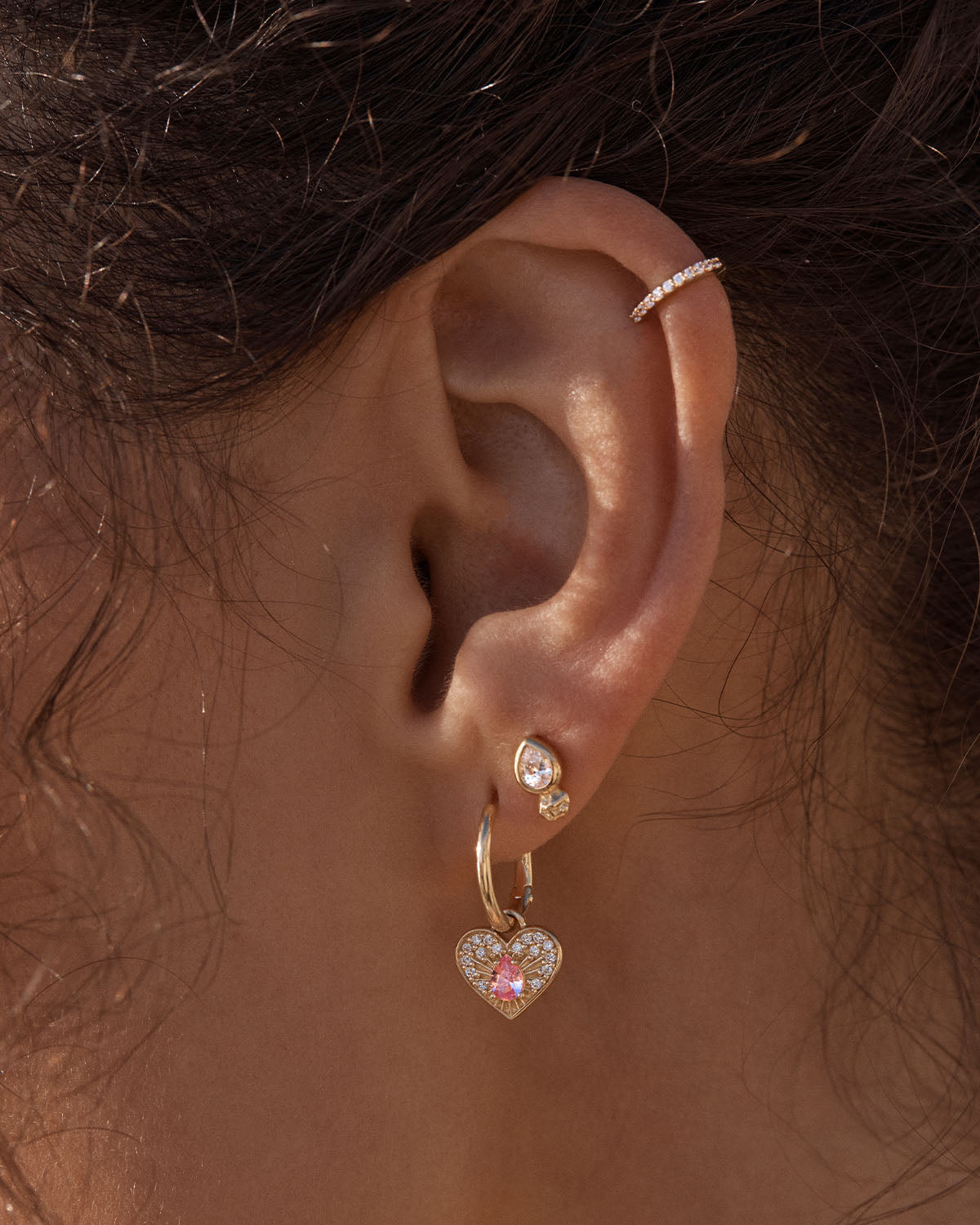 0.50 TCW Heart Pink Topaz & Lab Grown Diamond Hoop Earrings 5