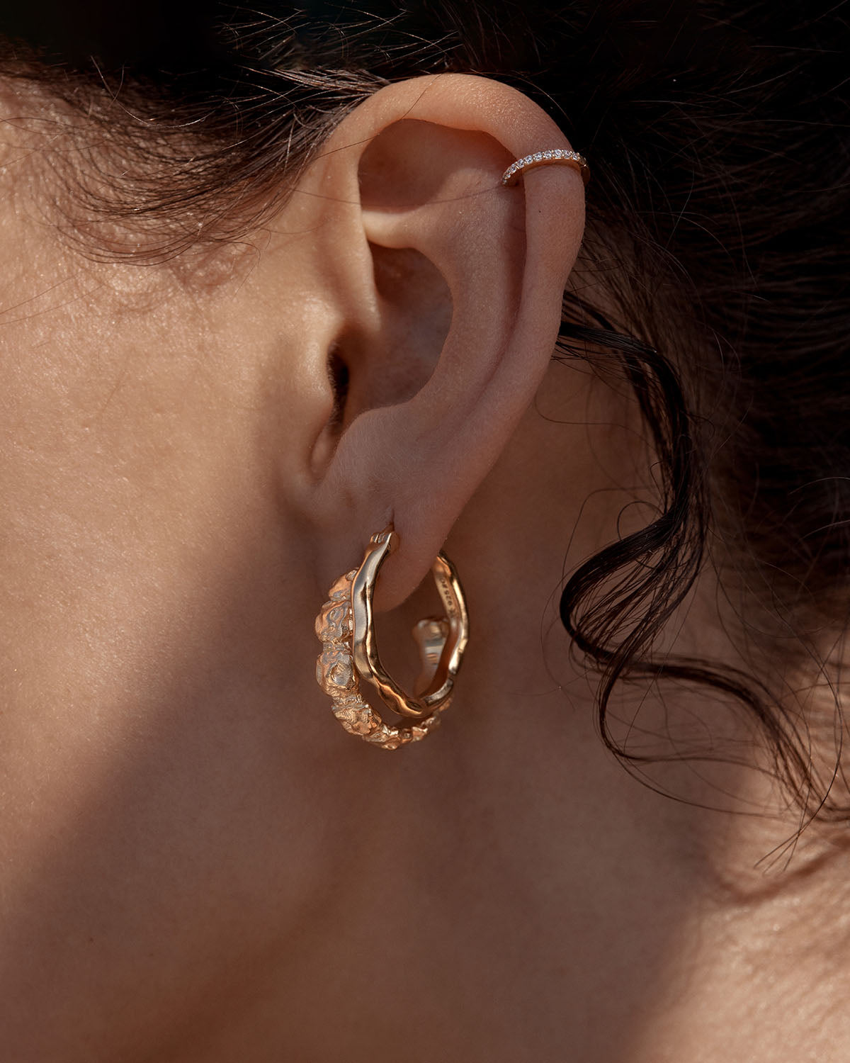 Golden Textured C Hoops Earrings