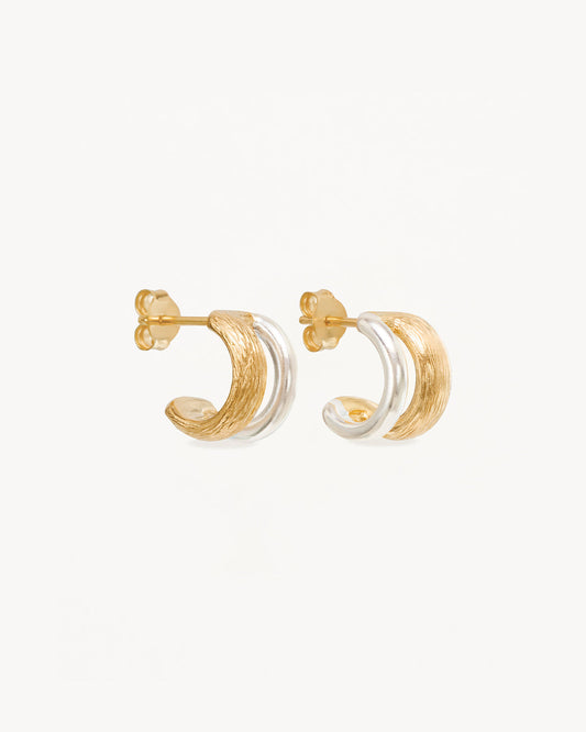 Two-Tone Shield Hoop Earrings