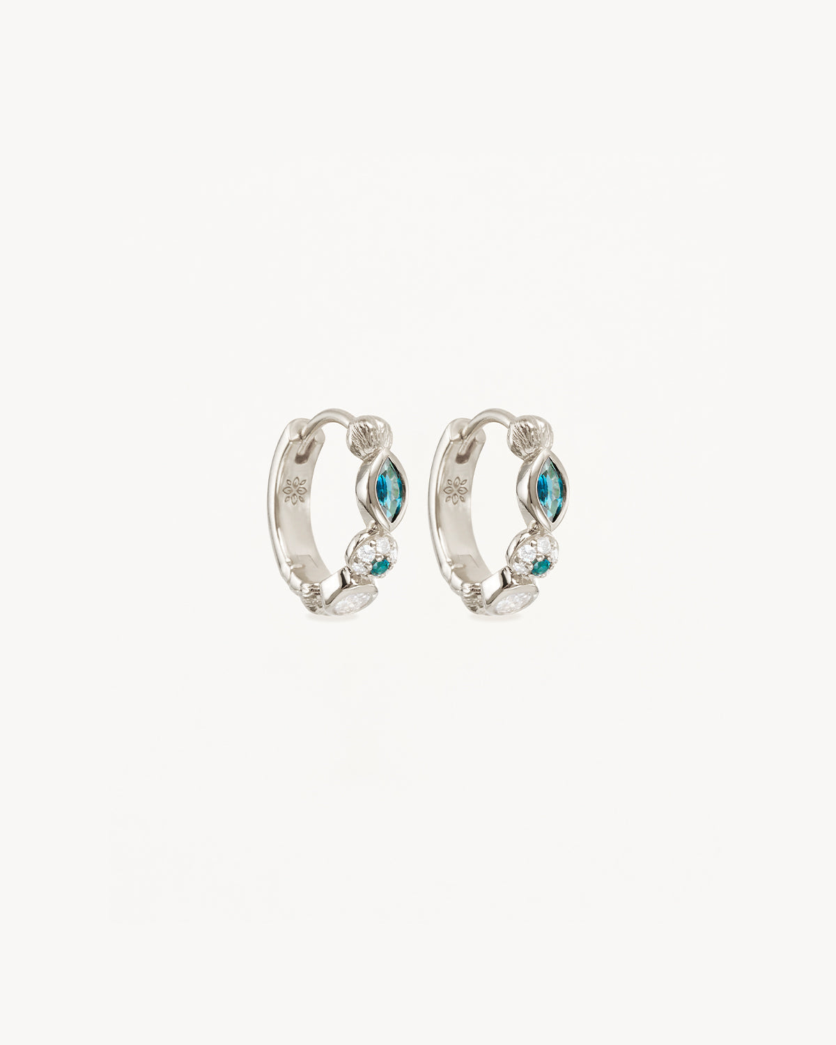 0.09 TCW Marquise Blue Topaz & Lab-Made Diamond Hoop Earrings