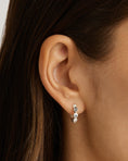 Load image into Gallery viewer, 0.09 TCW Marquise Blue Topaz & Lab-Made Diamond Hoop Earrings
