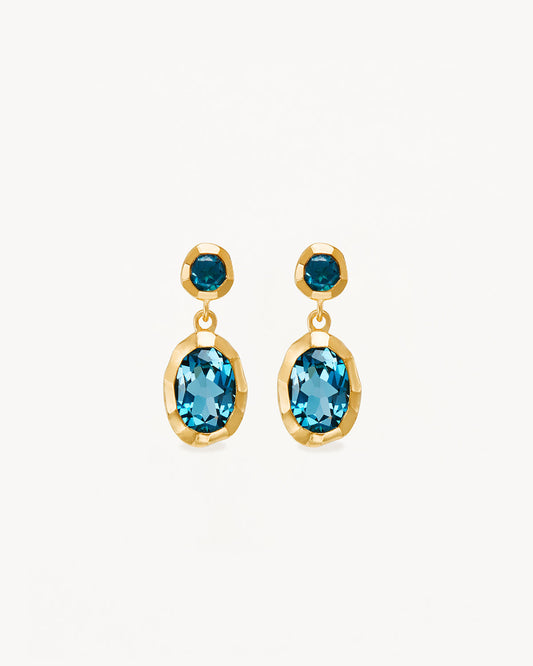 Golden Radiance Blue Topaz & Lab Made Diamond Drop Earrings