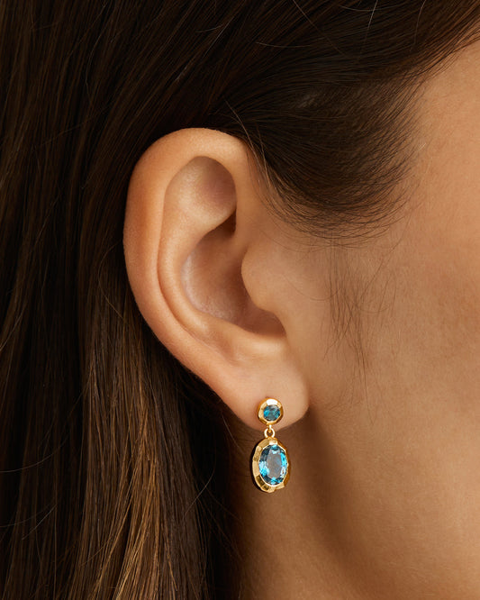 Golden Radiance Blue Topaz & Lab Made Diamond Drop Earrings