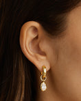 Load image into Gallery viewer, 0.20 TCW Oval Opal Diamond Lab-Made Gold Drop Hoop Earrings
