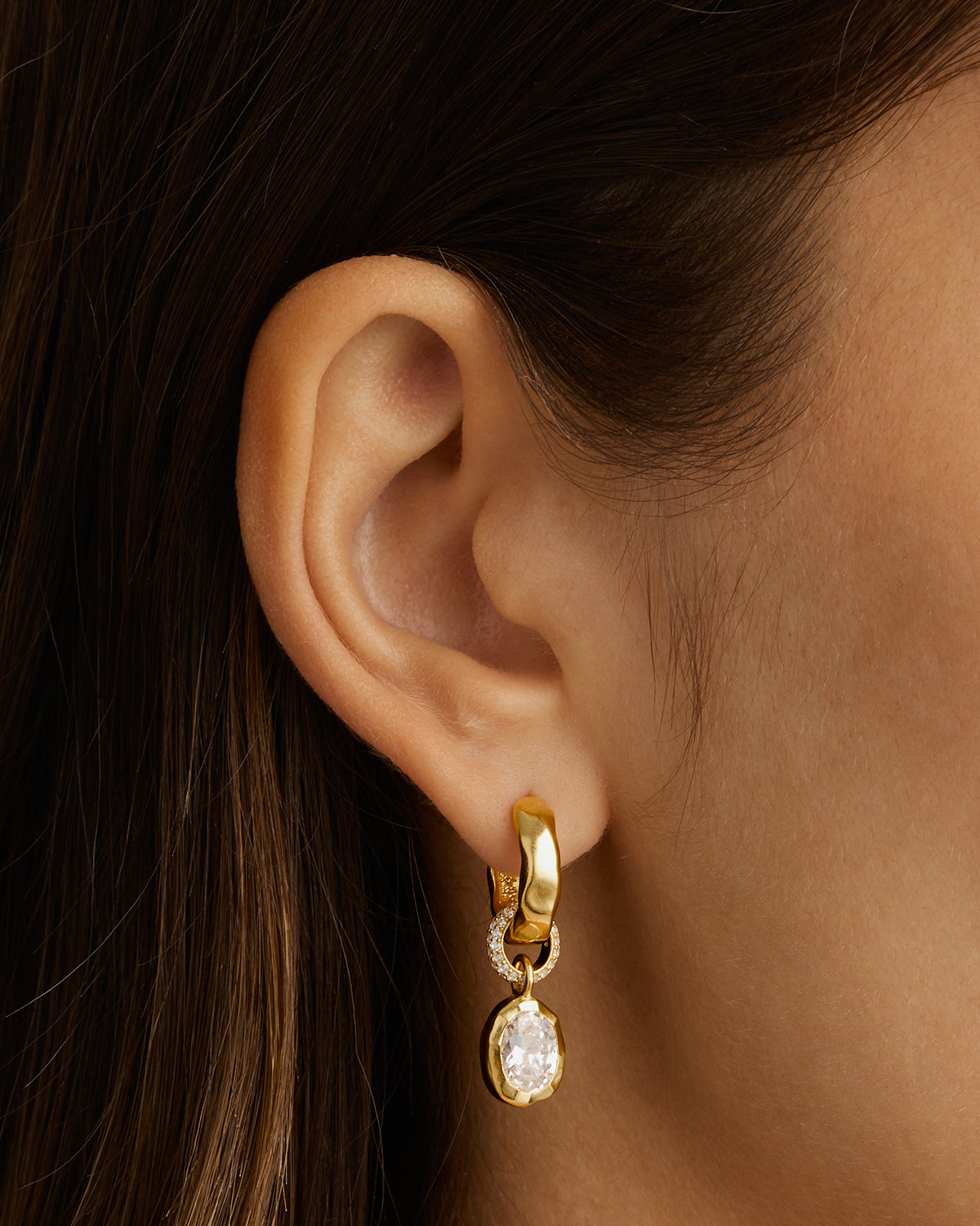 0.20 TCW Oval Opal Diamond Lab-Made Gold Drop Hoop Earrings 3