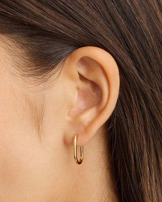 Lustrous Gold Oval Bar Hoops Earrings