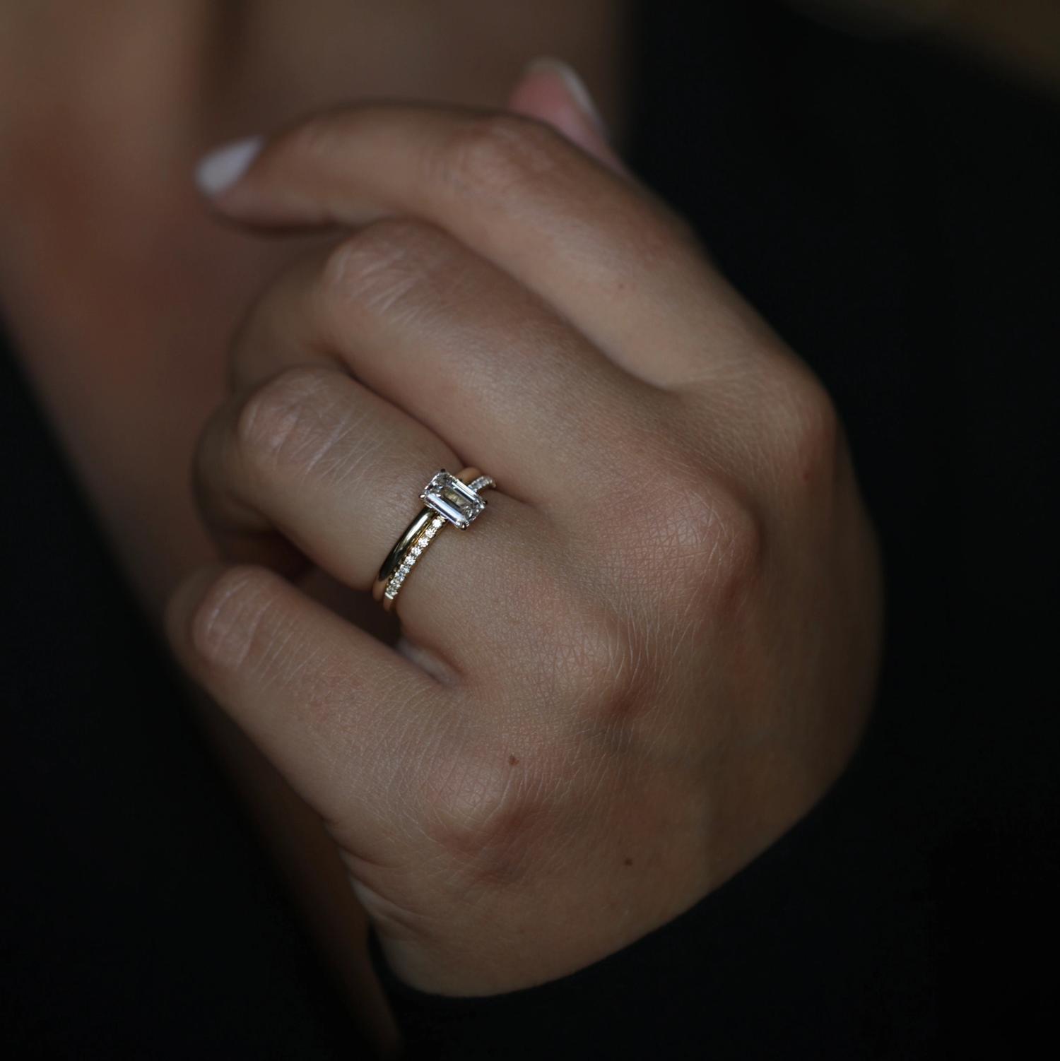 Elegant 0.90 CT Emerald Cut Lab-Grown Diamond Pave Engagement Ring 2