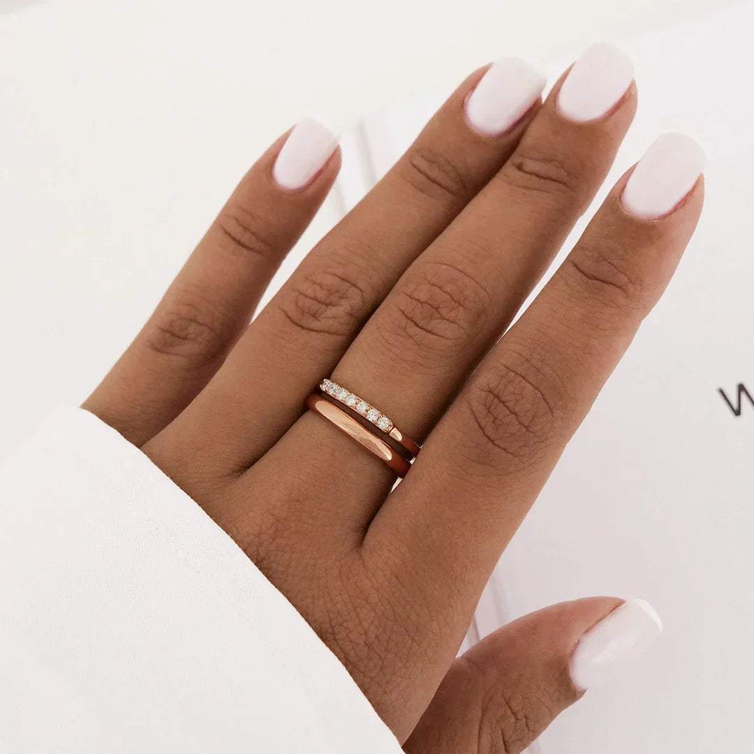 0.25 TCW Round Lab-Grown Diamond Gold Stackable Wedding Band Set 15