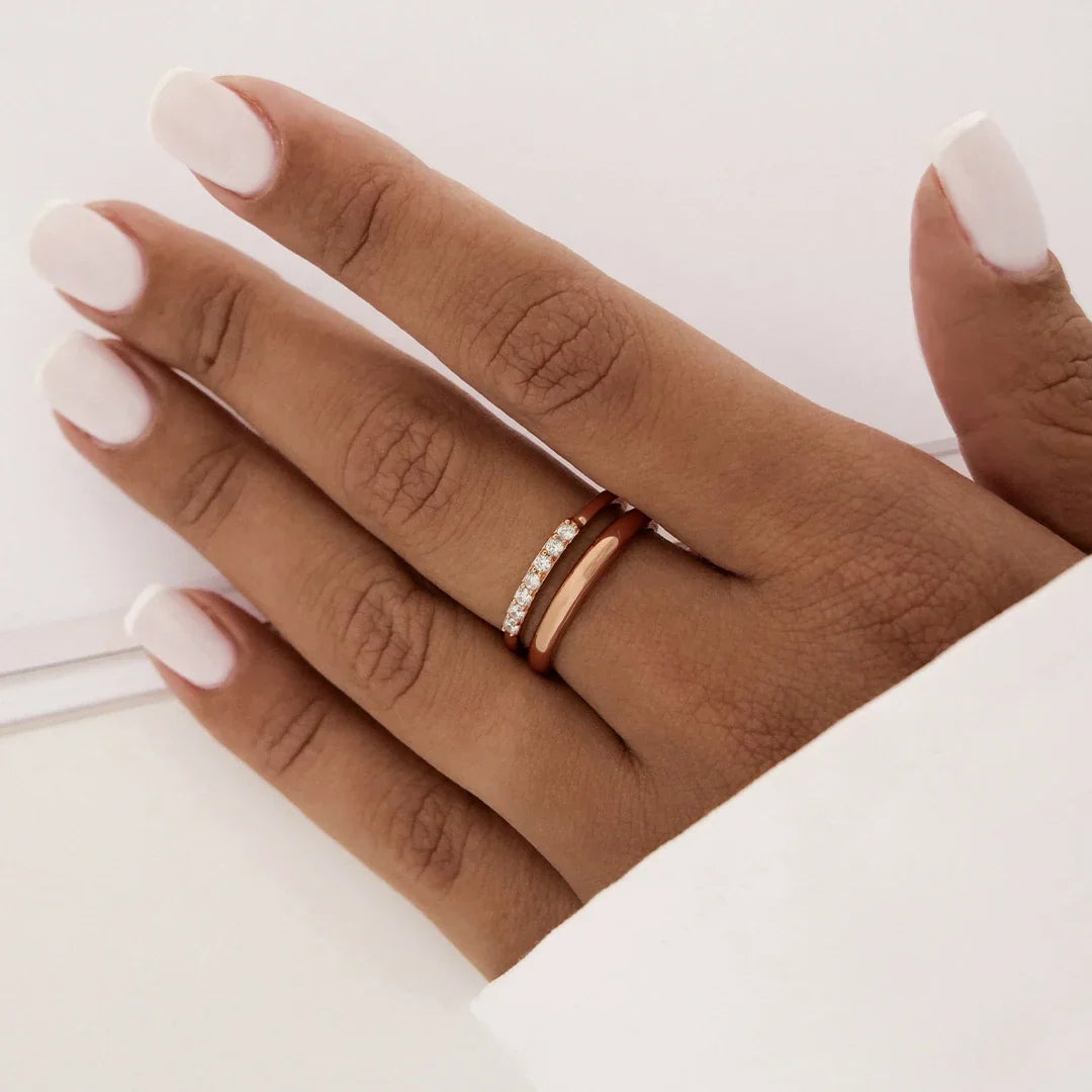 0.25 TCW Round Lab-Grown Diamond Gold Stackable Wedding Band Set 13