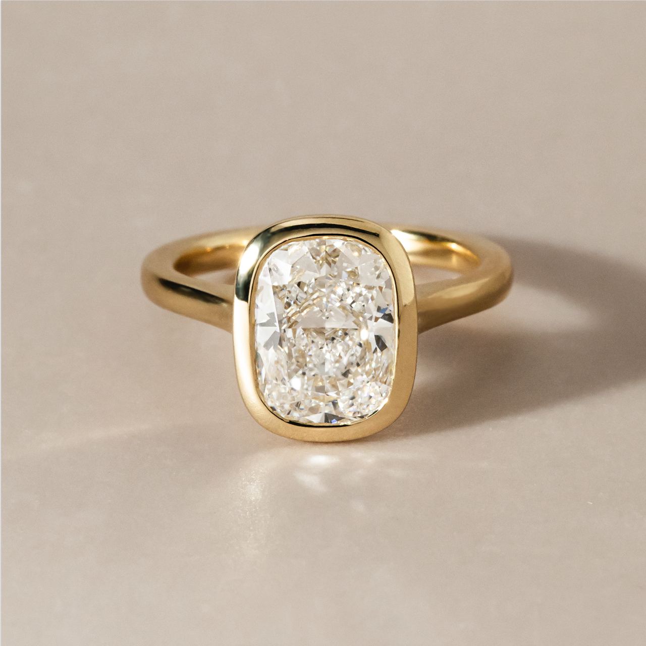 Solitaire Bezel-Elongated Cushion Lab Grown Diamond Engagement Ring