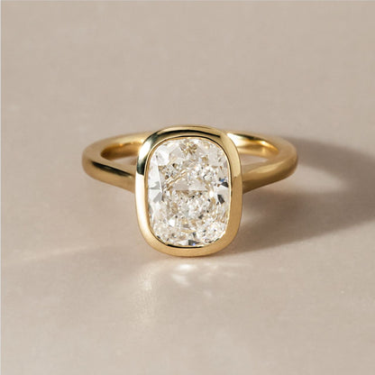 Solitaire Bezel-Elongated Cushion Lab Grown Diamond Engagement Ring