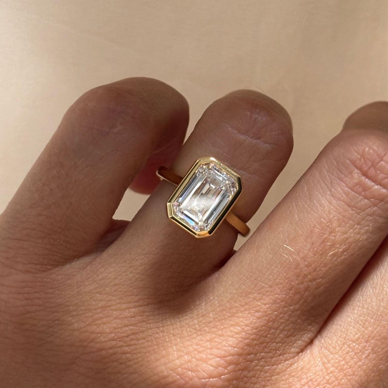 Solitaire Bezel-Emerald Lab Grown Diamond Engagement Ring