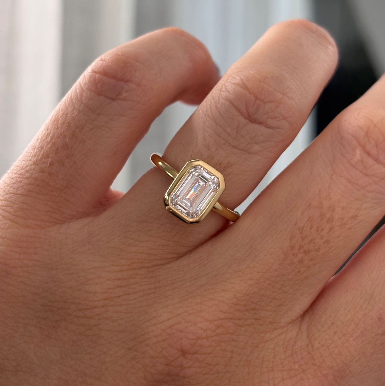 Solitaire Bezel-Emerald Lab Grown Diamond Engagement Ring