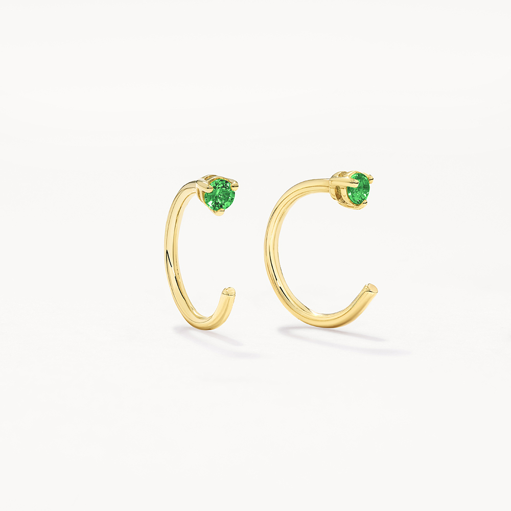 0.04 TCW Emerald Round C-Shaped Gold Earrings 1
