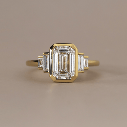 Five Stone & Bezel-Emerald Lab Grown Diamond Engagement Ring