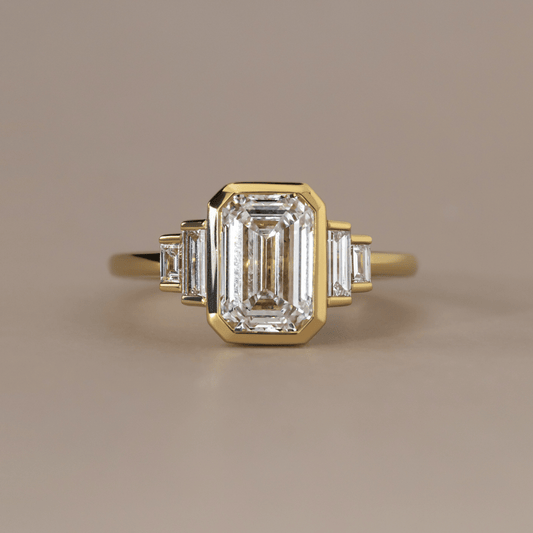 Five Stone & Bezel-Emerald Lab Grown Diamond Engagement Ring