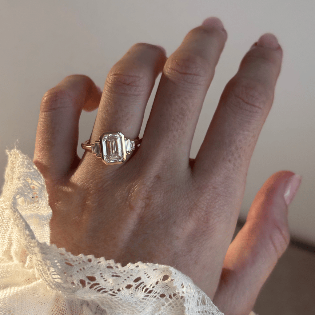 Five Stone & Bezel-Emerald Lab Grown Diamond Engagement Ring
