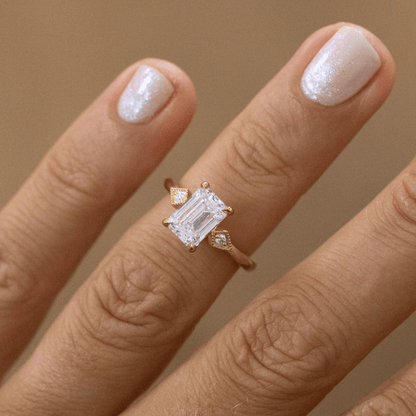 Three Stone & Vintage-Emerald Lab Grown Diamond Engagement Ring