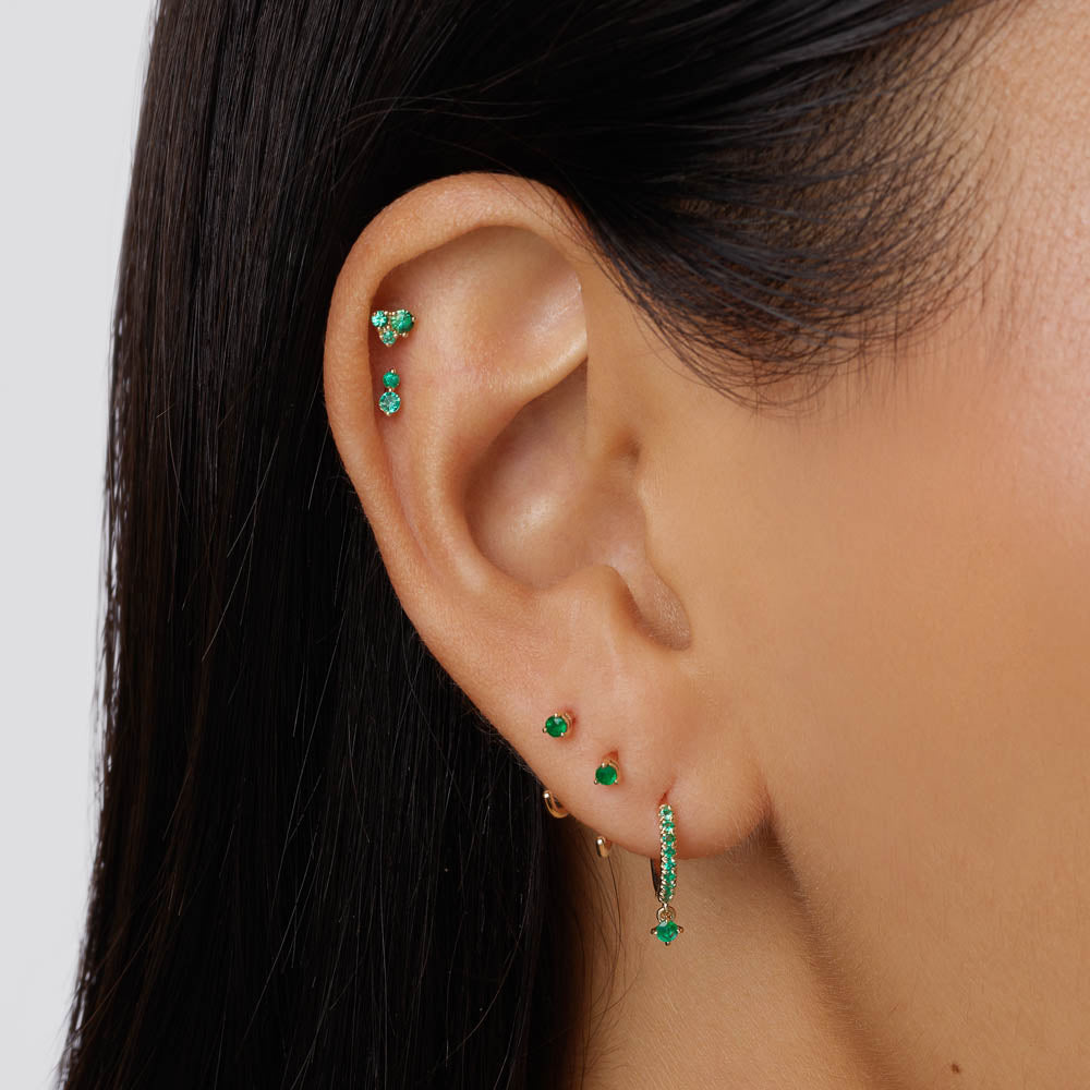 0.10 TCW Round Emerald Gemstone Huggie Earrings