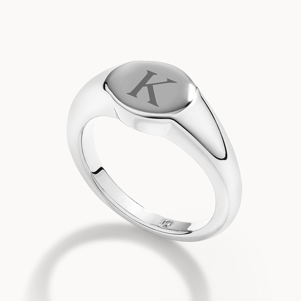 Personalized Initial Engravable Circle Signet Wedding Band 3