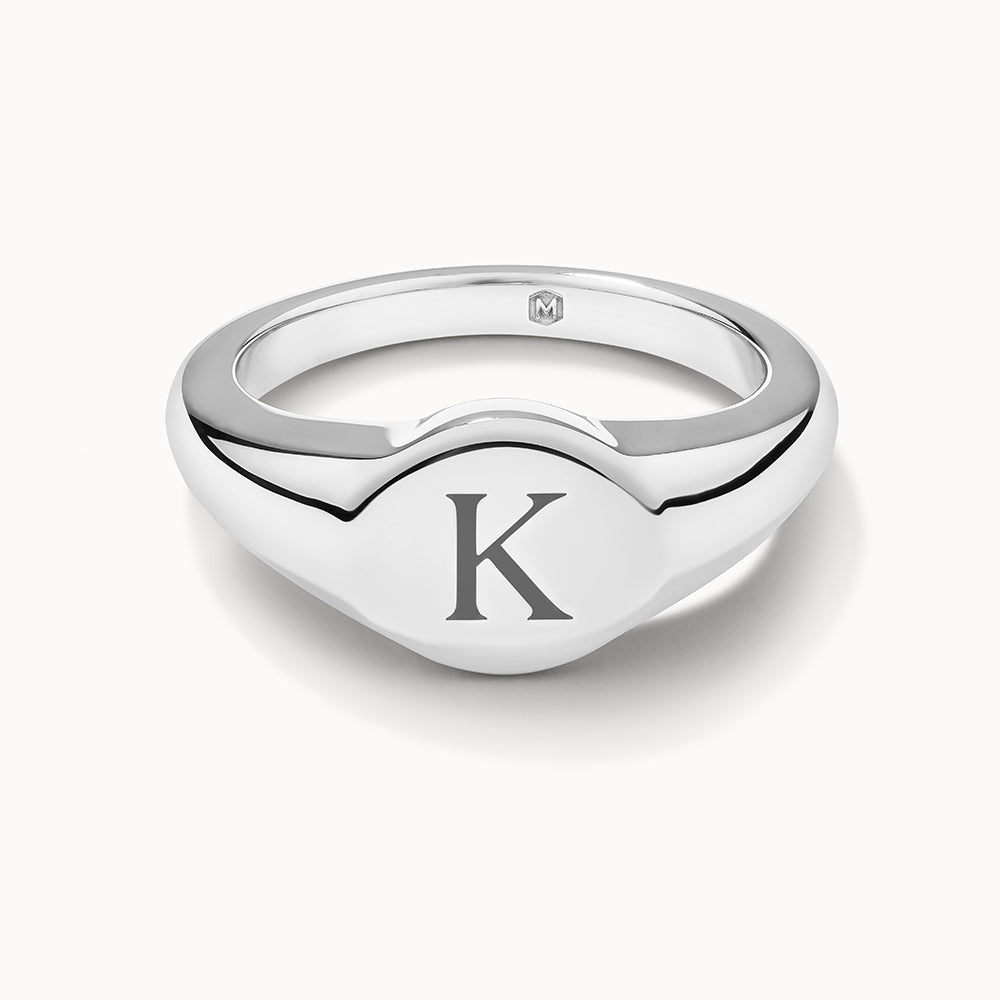 Personalized Initial Engravable Circle Signet Wedding Band