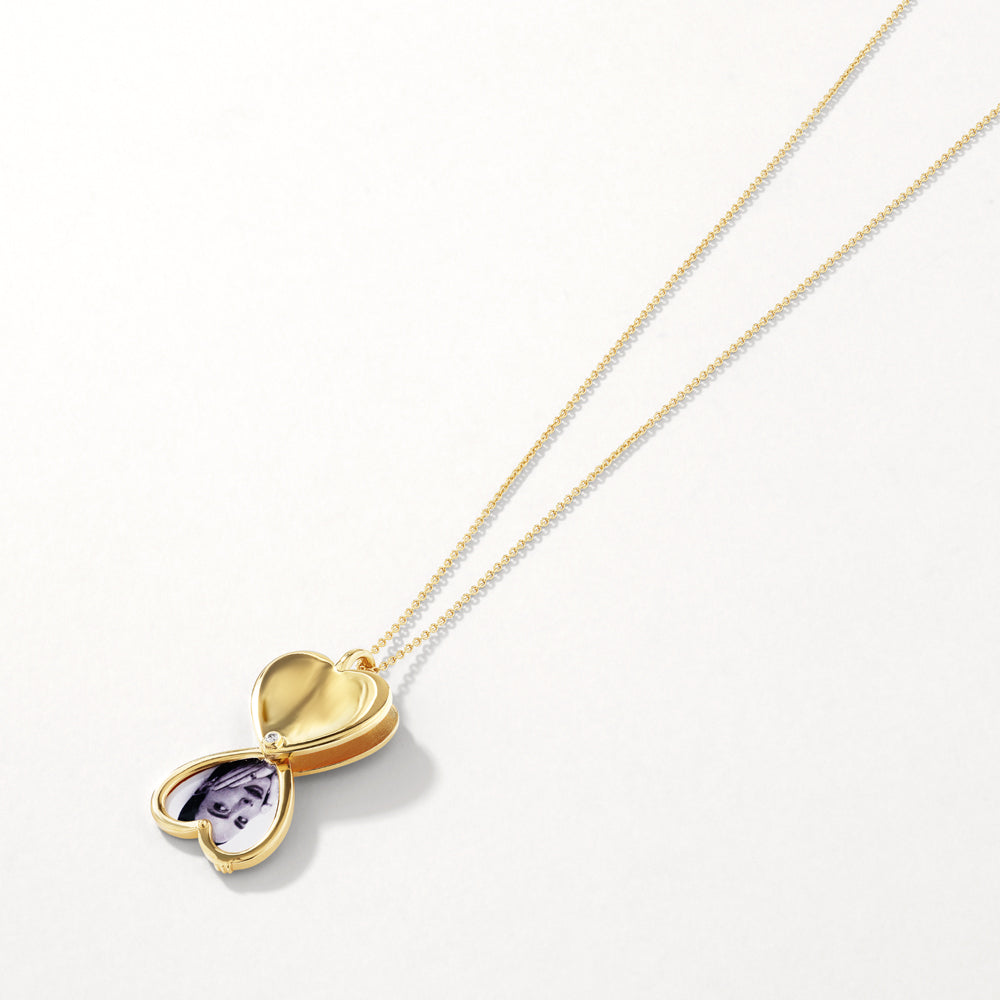 Engravable Heart Flip Locket Necklace with 0.01 TCW Round Lab Grown Diamond 3