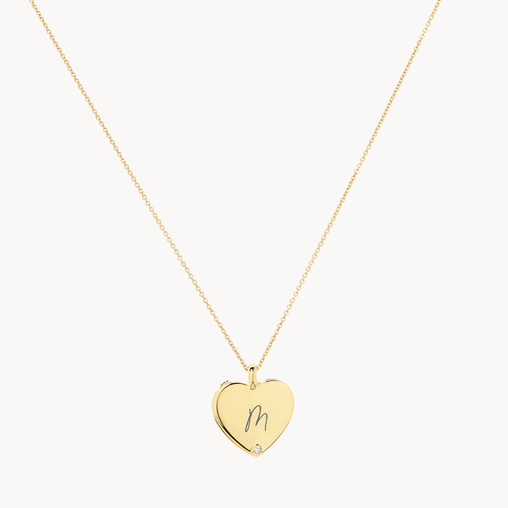 Engravable Heart Flip Locket Necklace with 0.01 TCW Round Lab Grown Diamond 1