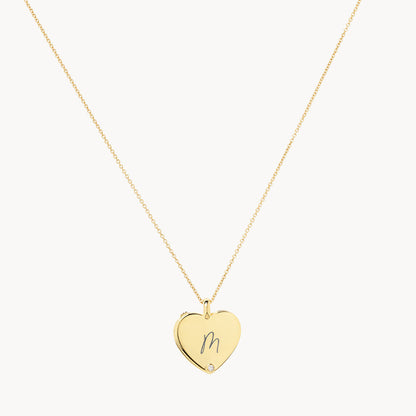 Engravable Heart Flip Locket Necklace with 0.01 TCW Round Lab Grown Diamond 1