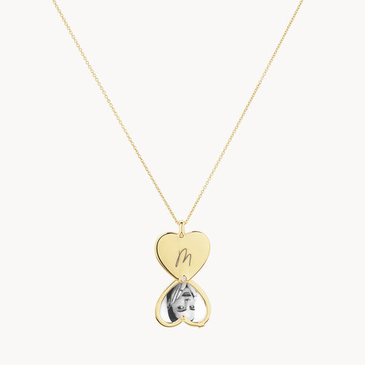 Engravable Heart Flip Locket Necklace with 0.01 TCW Round Lab Grown Diamond