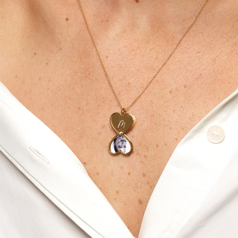 Engravable Heart Flip Locket Necklace with 0.01 TCW Round Lab Grown Diamond 5