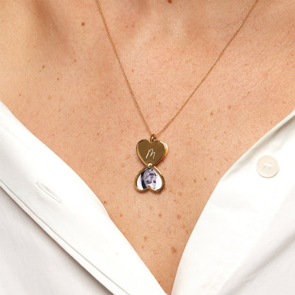 Engravable Heart Flip Locket Necklace with 0.01 TCW Round Lab Grown Diamond 5