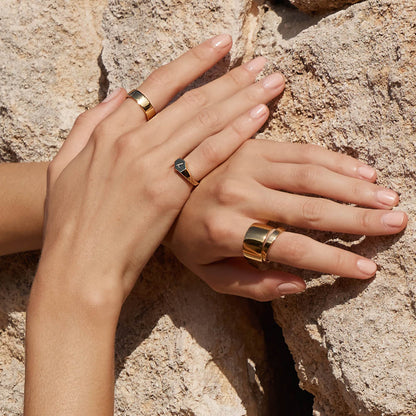 Personalized Hexagon Signet Wedding Band in Gold 10