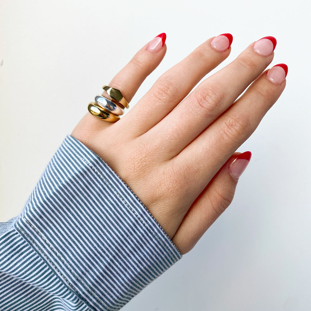 Personalized Hexagon Signet Wedding Band in Gold 8