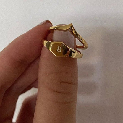 Personalized Hexagon Signet Wedding Band in Gold 2