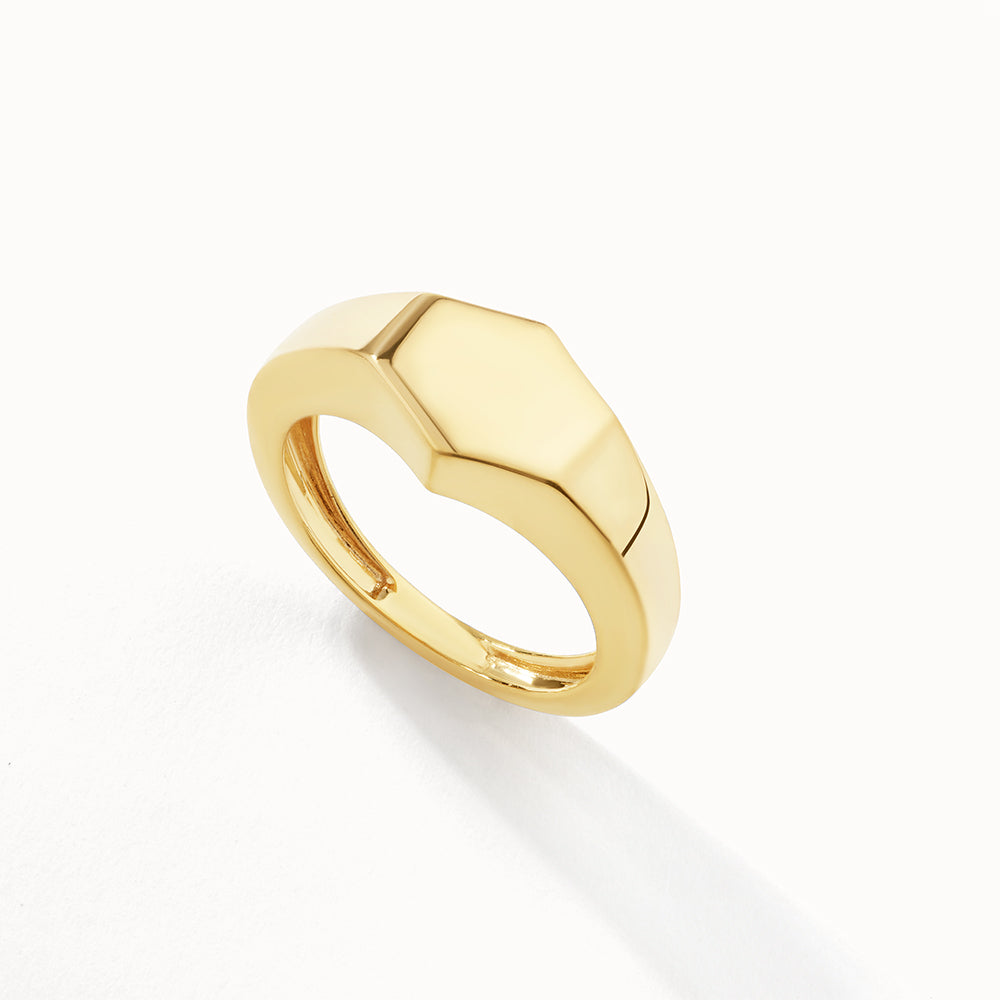 Personalized Hexagon Signet Wedding Band in Gold 13