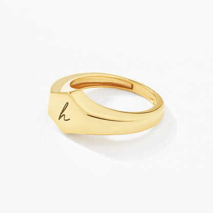 Personalized Hexagon Signet Wedding Band in Gold 9
