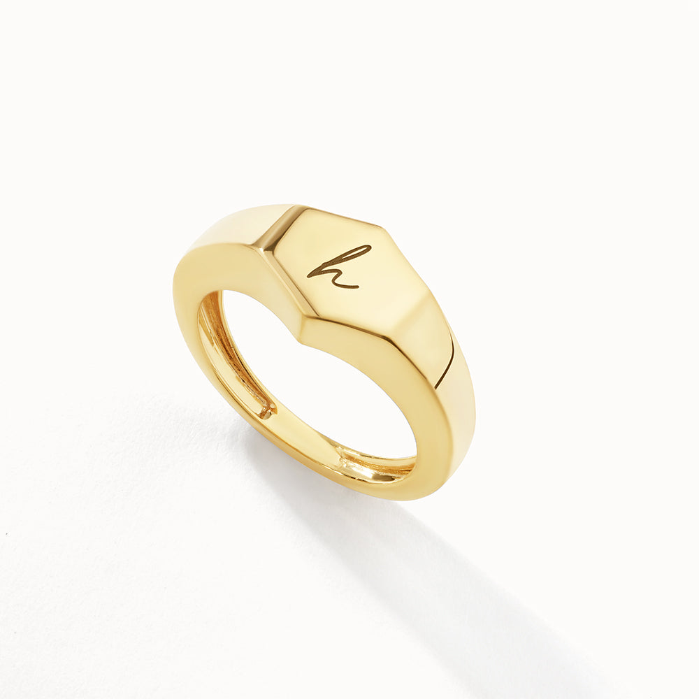 Personalized Hexagon Signet Wedding Band in Gold