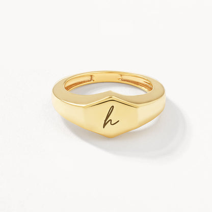 Personalized Hexagon Signet Wedding Band in Gold 1