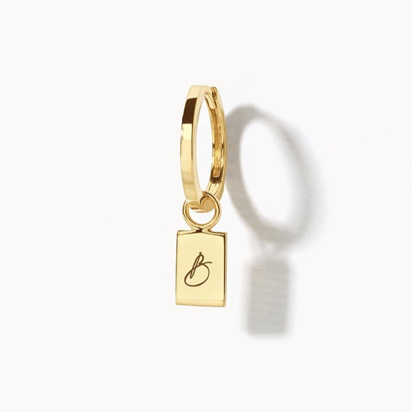 Personalized Gold Rectangle Charm Pendant Earrings