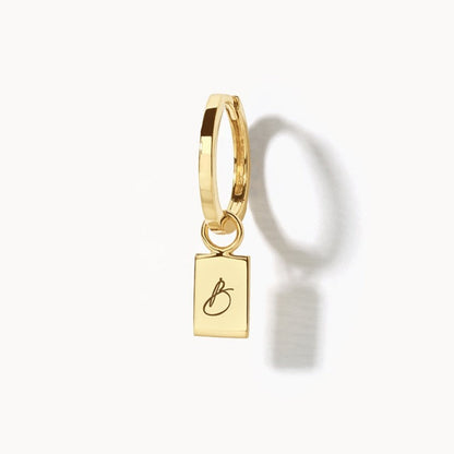Personalized Gold Rectangle Charm Pendant Earrings 3